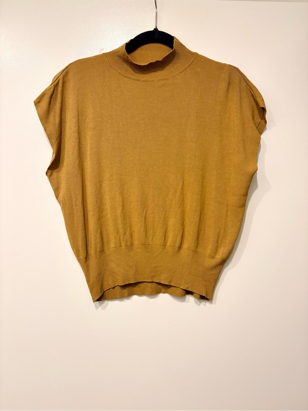 Relaxed Mock Neck Short Sleeve Dolman Sweater - Warm Golden Yellow, XS/S